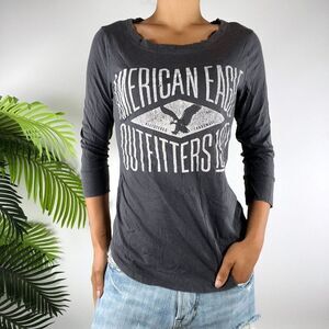 Vintage Y2K American Eagle Gray Indie Grunge Casual Long Sleeve Graphic Tee / S